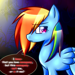 Size: 1024x1024 | Tagged: safe, artist:firepainter65, imported from derpibooru, rainbow dash, pegasus, pony, abstract background, crying, female, mare, sad, solo, speech bubble