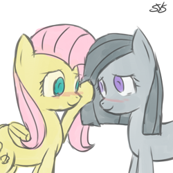 Size: 900x900 | Tagged: safe, artist:speccysy, imported from derpibooru, fluttershy, marble pie, earth pony, pegasus, pony, duo, duo female, female, lesbian, marbleshy, mare, shipping, smiling