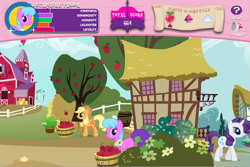 Size: 749x501 | Tagged: safe, imported from derpibooru, screencap, applejack, rarity, oc, oc:starshine fusion, earth pony, pony, unicorn, adventures in ponyville, apple, female, food, mare, tree, wtf