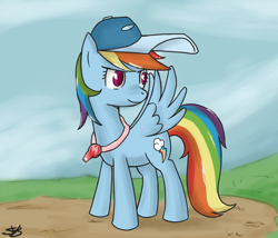 Size: 900x771 | Tagged: dead source, safe, artist:speccysy, imported from derpibooru, rainbow dash, pegasus, pony, baseball cap, cap, female, hat, mare, solo, whistle, whistle necklace