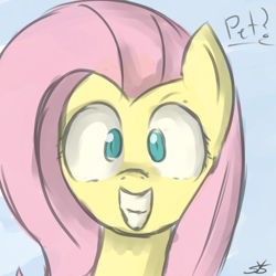 Size: 900x900 | Tagged: safe, artist:speccysy, imported from derpibooru, fluttershy, pegasus, pony, close-up, female, grin, happy, looking at you, mare, smiling, solo