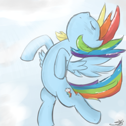 Size: 900x900 | Tagged: safe, artist:speccysy, imported from derpibooru, rainbow dash, pegasus, pony, eyes closed, female, flying, mare, solo