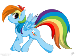 Size: 2500x1833 | Tagged: safe, artist:skipsy, imported from derpibooru, rainbow dash, pegasus, pony, female, looking at you, mare, signature, simple background, solo, spread wings, transparent background, walking, wings