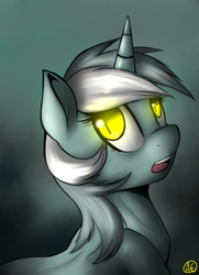 Size: 1300x1800 | Tagged: dead source, safe, artist:spittfireart, imported from derpibooru, lyra heartstrings, pony, unicorn, female, glowing eyes, gradient background, lyra's nightmare, mare, nightmare, slit eyes, slit pupils, solo