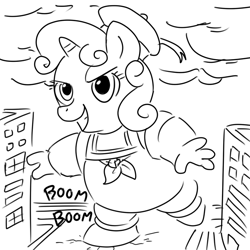 Size: 756x756 | Tagged: safe, artist:megasweet, imported from derpibooru, sweetie belle, pony, female, ghostbusters, monochrome, solo, stay puft marshmallow man, stay puft marshmallow mare, sweetie belle is a marshmallow too