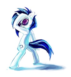 Size: 679x738 | Tagged: safe, artist:maocha, imported from derpibooru, dj pon-3, vinyl scratch, pony, unicorn, back, bipedal, cutie mark, female, hooves, horn, mare, simple background, solo, sunglasses, white background