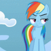 Size: 100x100 | Tagged: safe, imported from derpibooru, screencap, rainbow dash, pegasus, pony, season 1, sonic rainboom (episode), animated, annoyed, female, gif, gif for breezies, lidded eyes, mare, picture for breezies, solo, tail flick