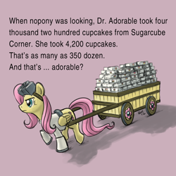 Size: 640x640 | Tagged: safe, artist:giantmosquito, imported from derpibooru, fluttershy, pegasus, pony, and that's terrible, dr adorable, female, goggles, mare, parody, pulling, simple background, solo, wagon