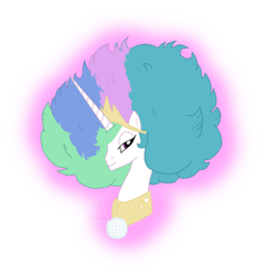 Size: 400x398 | Tagged: safe, artist:queencold, imported from derpibooru, princess celestia, alicorn, pony, afro, alternate hairstyle, bust, disco ball, female, frolestia, hilarious in hindsight, lidded eyes, looking at you, mare, portrait, profile, simple background, smiling, solo, transparent background, vector