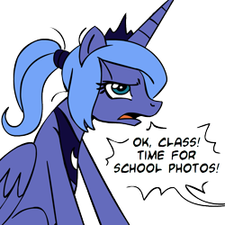 Size: 945x945 | Tagged: safe, artist:megasweet, imported from derpibooru, princess luna, alicorn, pony, annoyed, female, mare, ponytail, s1 luna, simple background, sitting, solo, teenager, transparent background, younger