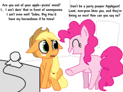 Size: 800x600 | Tagged: safe, artist:the weaver, artist:weaver, imported from derpibooru, applejack, pinkie pie, earth pony, pony, blushing, duo, duo female, female, gif, mare, non-animated gif, simple background, webcam, white background, worried