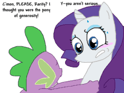 Size: 800x600 | Tagged: safe, artist:the weaver, artist:weaver, imported from derpibooru, rarity, spike, dragon, pony, unicorn, blush sticker, blushing, duo, eye contact, female, generosity, gif, looking at each other, male, mare, non-animated gif, shipping, simple background, sparity, straight, sweat, white background