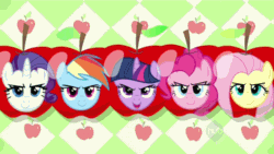 Size: 720x405 | Tagged: safe, imported from derpibooru, screencap, fluttershy, pinkie pie, rainbow dash, rarity, twilight sparkle, earth pony, pegasus, pony, unicorn, season 2, the super speedy cider squeezy 6000, animated, apple, female, mare