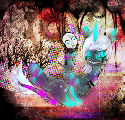 Size: 646x621 | Tagged: safe, artist:chalnsaw, imported from derpibooru, oc, oc only, pony, unicorn, zebra, eerie, glow, glowing, glowing eyes, mask, psychedelic, sinister, solo, surreal