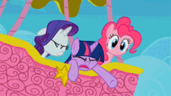 Size: 640x360 | Tagged: safe, imported from derpibooru, screencap, pinkie pie, rarity, twilight sparkle, earth pony, pony, unicorn, season 2, the return of harmony, animated, eyeroll, facehoof, faic, female, frown, gritted teeth, head tilt, hot air balloon, mare, reaction image, twinkling balloon