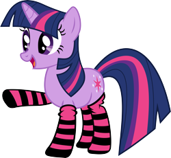 Size: 7000x6428 | Tagged: safe, artist:uxyd, imported from derpibooru, twilight sparkle, pony, unicorn, absurd resolution, clothes, female, mare, raised hoof, simple background, smiling, socks, solo, striped socks, transparent background, unicorn twilight, vector