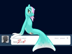 Size: 1280x953 | Tagged: safe, artist:severus, imported from derpibooru, oc, oc only, oc:windswept, kelpie, sea pony, ask windswept, bisexuality, female, mouth hold, pen, sitting, smiling, smirk, solo, underwater