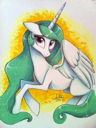 Size: 478x640 | Tagged: safe, artist:awesomecoolwhip, imported from derpibooru, princess celestia, alicorn, pony, abstract background, cute, cutelestia, female, floppy ears, mare, solo, traditional art