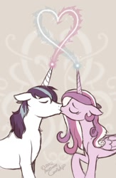 Size: 589x906 | Tagged: safe, artist:awesomecoolwhip, imported from derpibooru, princess cadance, shining armor, alicorn, pony, unicorn, abstract background, cute, duo, eyes closed, female, floppy ears, heart, kiss on the lips, kissing, magic, male, mare, shiningcadance, shipping, stallion, straight