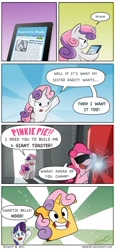 Size: 798x1729 | Tagged: dead source, safe, artist:adamrbi, imported from derpibooru, pinkie pie, rarity, sweetie belle, comic, misunderstanding, pun, sweetie fail, toast