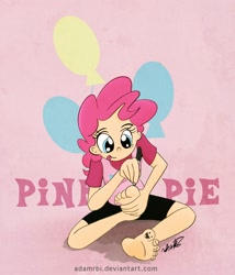 Size: 900x1050 | Tagged: dead source, safe, artist:adamrbi, imported from derpibooru, pinkie pie, human, barefoot, body writing, drawing on feet, drawing on toes, feet, feet writing, foot focus, humanized, toes