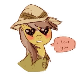 Size: 500x495 | Tagged: safe, artist:emmy, imported from derpibooru, daring do, pony, clothes, female, heart eyes, love, mare, simple background, solo, white background