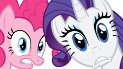 Size: 6000x3375 | Tagged: safe, artist:ohitison, imported from derpibooru, pinkie pie, rarity, earth pony, pony, unicorn, putting your hoof down, season 2, lip bite, simple background, transparent background, vector
