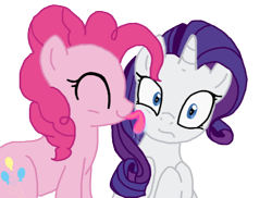 Size: 550x400 | Tagged: safe, artist:haileyguilford, imported from derpibooru, pinkie pie, rarity, female, lesbian, licking, mare, raripie, shipping, simple background, transparent background