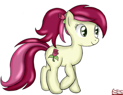 Size: 2220x1718 | Tagged: safe, artist:freefraq, imported from derpibooru, roseluck, earth pony, pony, alternate hairstyle, female, mare, ponytail, simple background, solo, transparent background