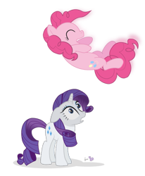 Size: 555x674 | Tagged: safe, artist:dm29, imported from derpibooru, pinkie pie, rarity, duo, eyes closed, floppy ears, looking up, open mouth, rarity catch me, simple background, smiling, this will end in tears, transparent background, vector, wide eyes