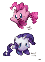 Size: 642x874 | Tagged: safe, artist:maraphy, artist:marraphy, imported from derpibooru, pinkie pie, rarity, crossover, duo, kirby, kirby (character), kirby (series), kirby pie, kirby rarity, kirbyfied, puffball, species swap