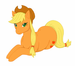 Size: 1000x879 | Tagged: safe, artist:fang asian, imported from derpibooru, applejack, pony, female, prone, simple background, solo, white background