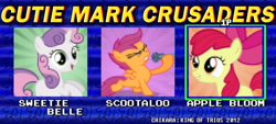 Size: 700x315 | Tagged: safe, imported from derpibooru, apple bloom, scootaloo, sweetie belle, earth pony, pegasus, pony, unicorn, chikara, cutie mark crusaders, king of trios, quadrupedal, wrestling