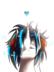 Size: 1200x1600 | Tagged: dead source, safe, artist:swaetshrit, imported from derpibooru, dj pon-3, vinyl scratch, pony, unicorn, eyes closed, female, headphones, heart, mare, music, music notes, simple background, solo, white background