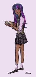 Size: 379x799 | Tagged: safe, artist:emmy, imported from derpibooru, twilight sparkle, human, clothes, dark skin, humanized, simple background, skinny, skirt, solo