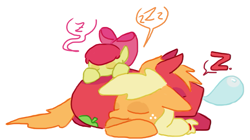 Size: 837x470 | Tagged: safe, artist:the weaver, artist:weaver, imported from derpibooru, apple bloom, applejack, big macintosh, earth pony, pony, colored, cuddle puddle, cuddling, male, pony pile, simple background, sleeping, snot bubble, stallion, white background, z, zzz