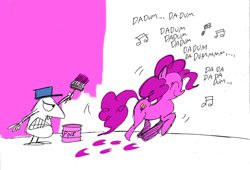 Size: 900x613 | Tagged: safe, artist:bakertoons, deleted from derpibooru, imported from derpibooru, pinkie pie, crossover, henry mancini, little white man, pink panther
