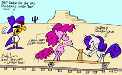 Size: 900x556 | Tagged: safe, artist:bakertoons, deleted from derpibooru, imported from derpibooru, pinkie pie, rarity, comic, crossover, super chicken