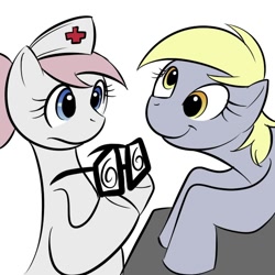 Size: 600x600 | Tagged: safe, artist:kloudmutt, imported from derpibooru, derpy hooves, nurse redheart, pegasus, pony, duo, female, glasses, mare