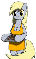 Size: 800x1313 | Tagged: safe, artist:tg-0, imported from derpibooru, derpy hooves, anthro, semi-anthro, arm hooves, baking tray, breasts, busty derpy hooves, female, mare, muffin, wingless, wingless anthro