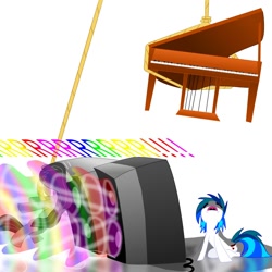 Size: 2000x2000 | Tagged: safe, artist:cgeta, imported from derpibooru, dj pon-3, octavia melody, vinyl scratch, earth pony, pony, unicorn, duo, duo female, female, fight, high res, mare, musical instrument, piano, speaker, this will end in pain, wub