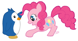Size: 1739x928 | Tagged: safe, artist:timer rabbit, imported from derpibooru, pinkie pie, penguin, crossover, mawaru penguindrum, simple background, white background