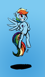Size: 509x874 | Tagged: safe, artist:senselesssquirrel, imported from derpibooru, rainbow dash, pegasus, pony, female, flying, gradient background, grin, mare, solo