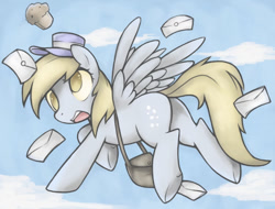 Size: 761x579 | Tagged: safe, artist:soulspade, imported from derpibooru, derpy hooves, pegasus, pony, butt, female, letter, mailmare, mare, muffin, plot, solo