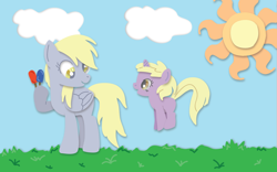 Size: 1440x900 | Tagged: safe, artist:himynameisnickel, imported from derpibooru, derpy hooves, dinky hooves, pegasus, pony, equestria's best mother, female, mare, sun