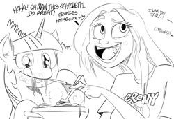 Size: 1024x704 | Tagged: safe, artist:sunibee, imported from derpibooru, twilight sparkle, human, bronycon, meta, spaghetti, tara strong