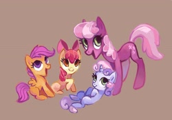 Size: 3305x2299 | Tagged: dead source, safe, artist:holivi, imported from derpibooru, apple bloom, cheerilee, scootaloo, sweetie belle, earth pony, pegasus, pony, unicorn, blank flank, cute, cutie mark crusaders, female, filly, happy, high res, lying down, mare, on back, open mouth, raised hoof, simple background, sitting