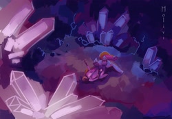 Size: 3305x2299 | Tagged: safe, artist:holivi, imported from derpibooru, princess cadance, alicorn, pony, a canterlot wedding, cave, crystal, crystal caverns, eyes closed, female, high res, mare, prisoner, sleeping, solo