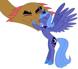 Size: 2500x2200 | Tagged: safe, artist:adcoon, imported from derpibooru, princess luna, hydra, pony, crack shipping, female, high res, kissing, lundra, male, mare, multiple heads, s1 luna, shipping, show accurate, simple background, straight, transparent background