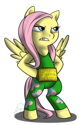 Size: 850x1320 | Tagged: safe, artist:cat-cly, imported from derpibooru, fluttershy, pegasus, pony, badass, bipedal, clothes, female, flutterbadass, mare, scowl, solo, wrestling